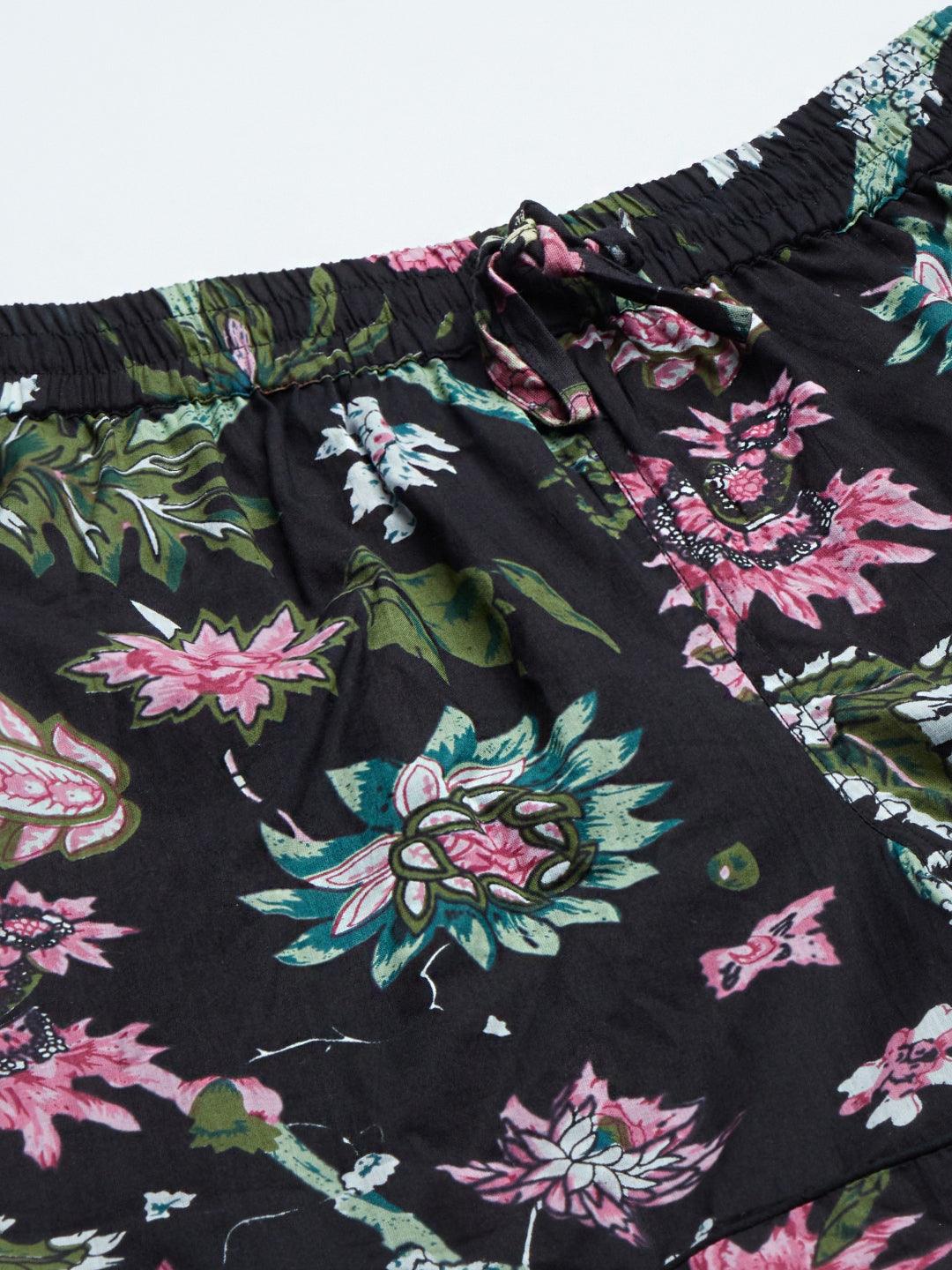 Jamal Jamaloo Black Cotton Floral Print Night Suit - Jamal Jamaloo