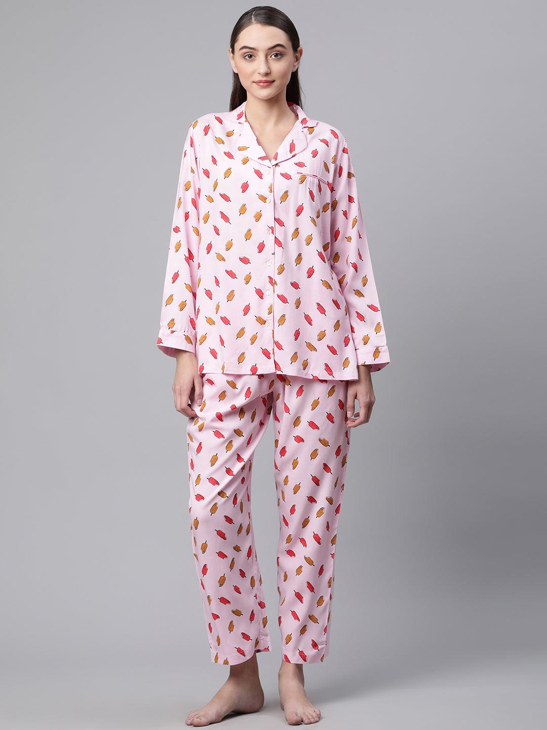 Jamal Jamaloo Jamal Jamaloo Light Pink Rayon Printed Night suit - Jamal Jamaloo
