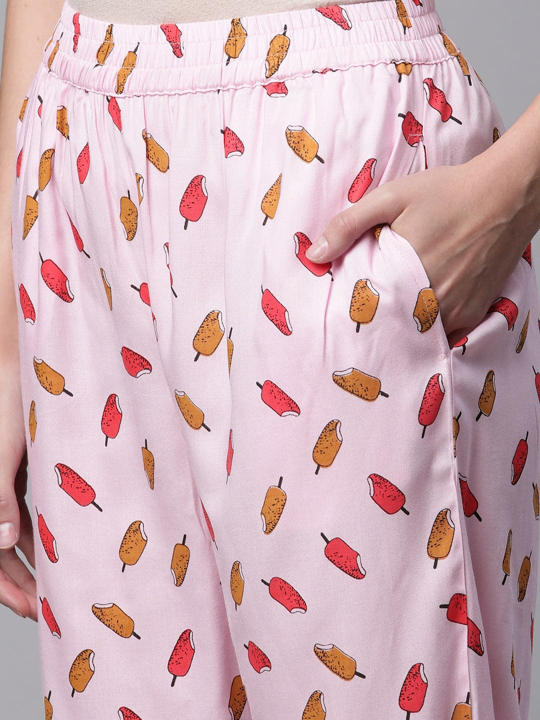 Jamal Jamaloo Jamal Jamaloo Light Pink Rayon Printed Night suit - Jamal Jamaloo