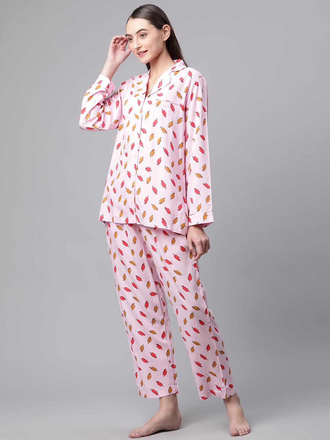 Jamal Jamaloo Jamal Jamaloo Light Pink Rayon Printed Night suit - Jamal Jamaloo