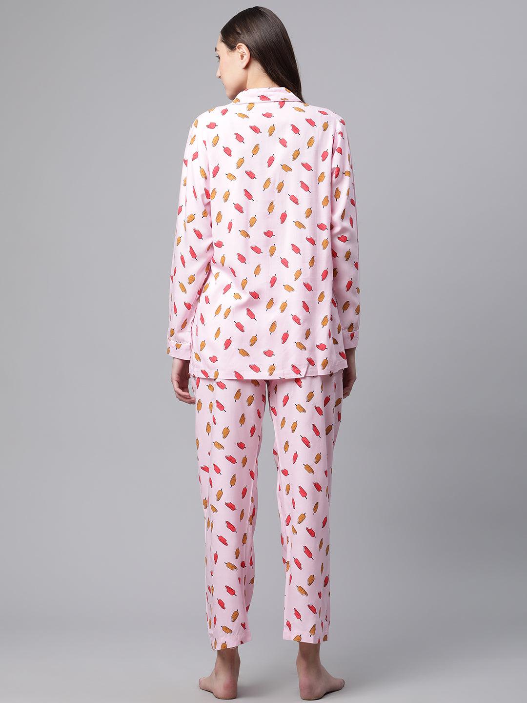 Jamal Jamaloo Jamal Jamaloo Light Pink Rayon Printed Night suit - Jamal Jamaloo