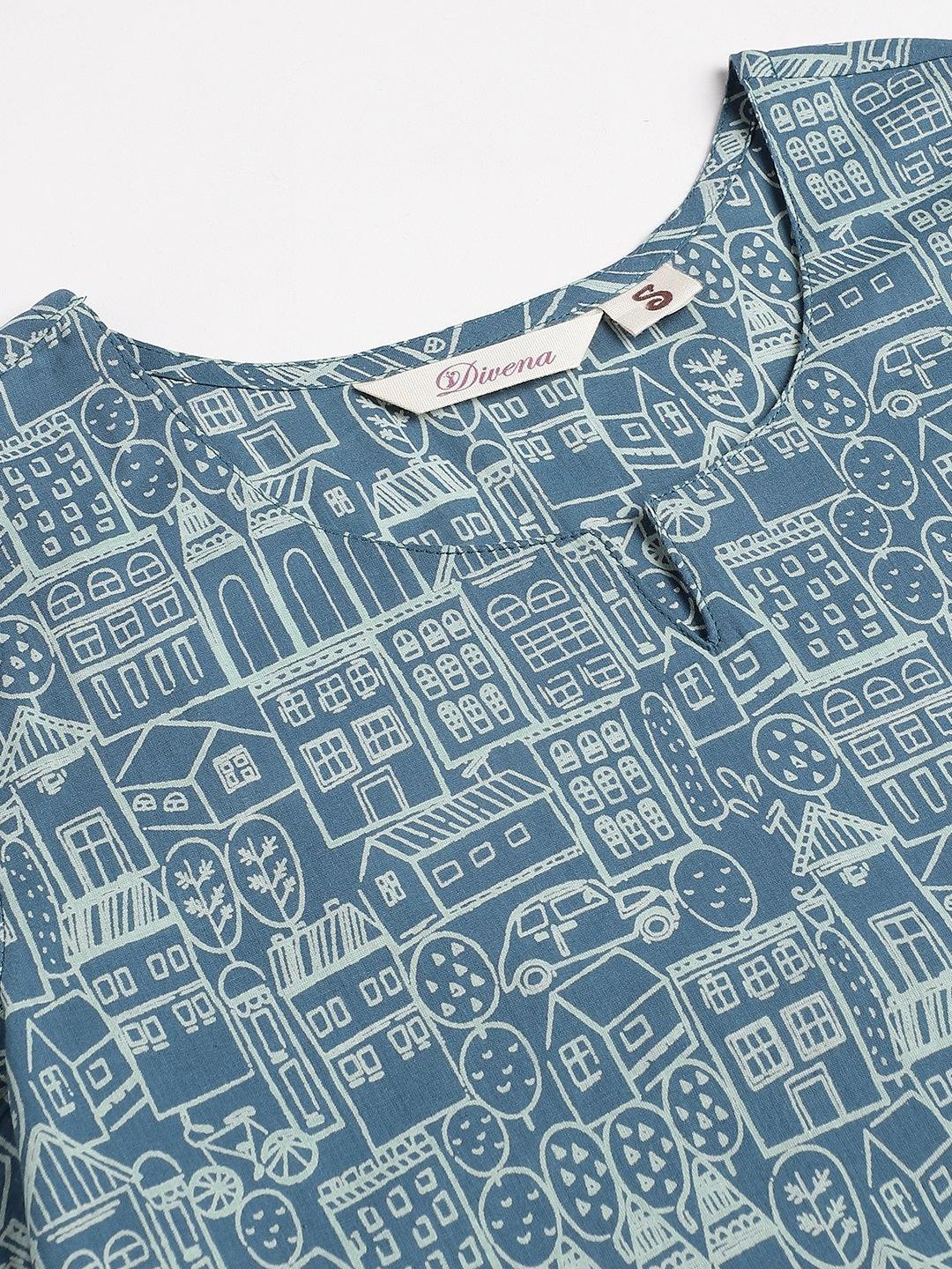 Jamal Jamaloo Teal Blue Printed Loungewear/Nightwear - Jamal Jamaloo