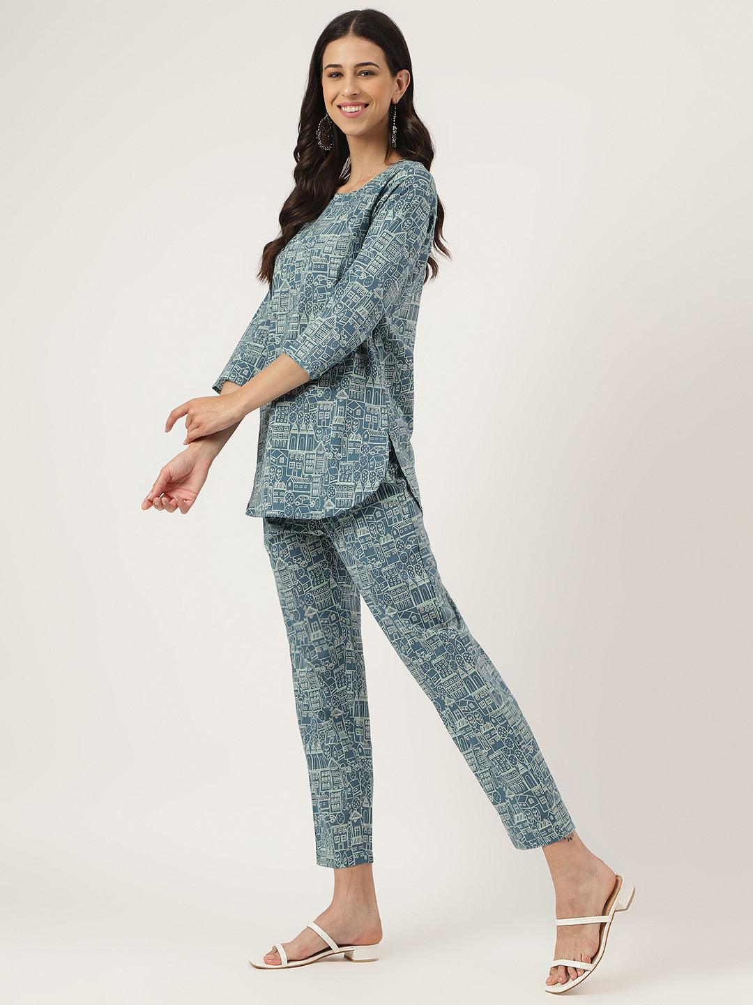 Jamal Jamaloo Teal Blue Printed Loungewear/Nightwear - Jamal Jamaloo