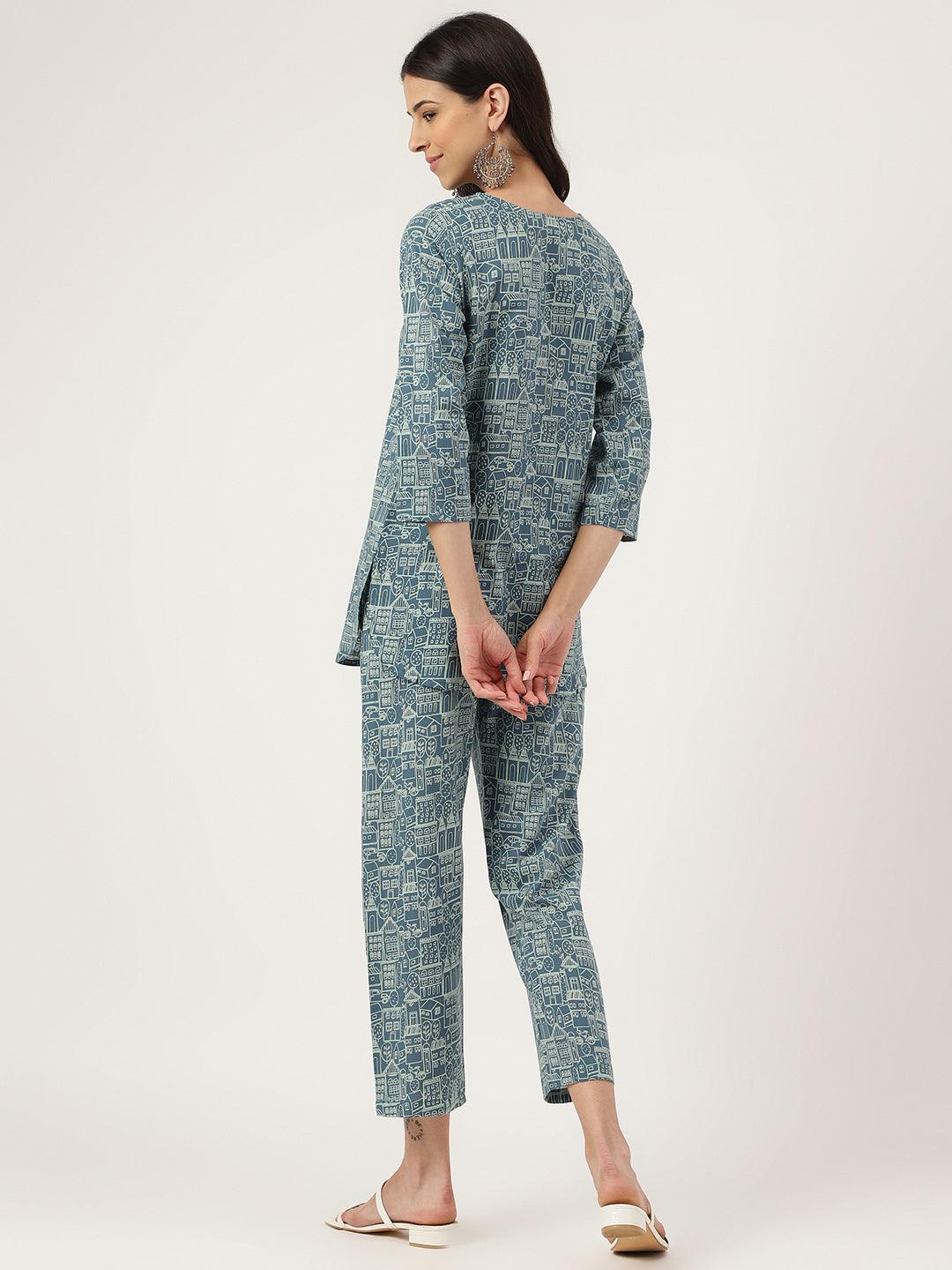 Jamal Jamaloo Teal Blue Printed Loungewear/Nightwear - Jamal Jamaloo