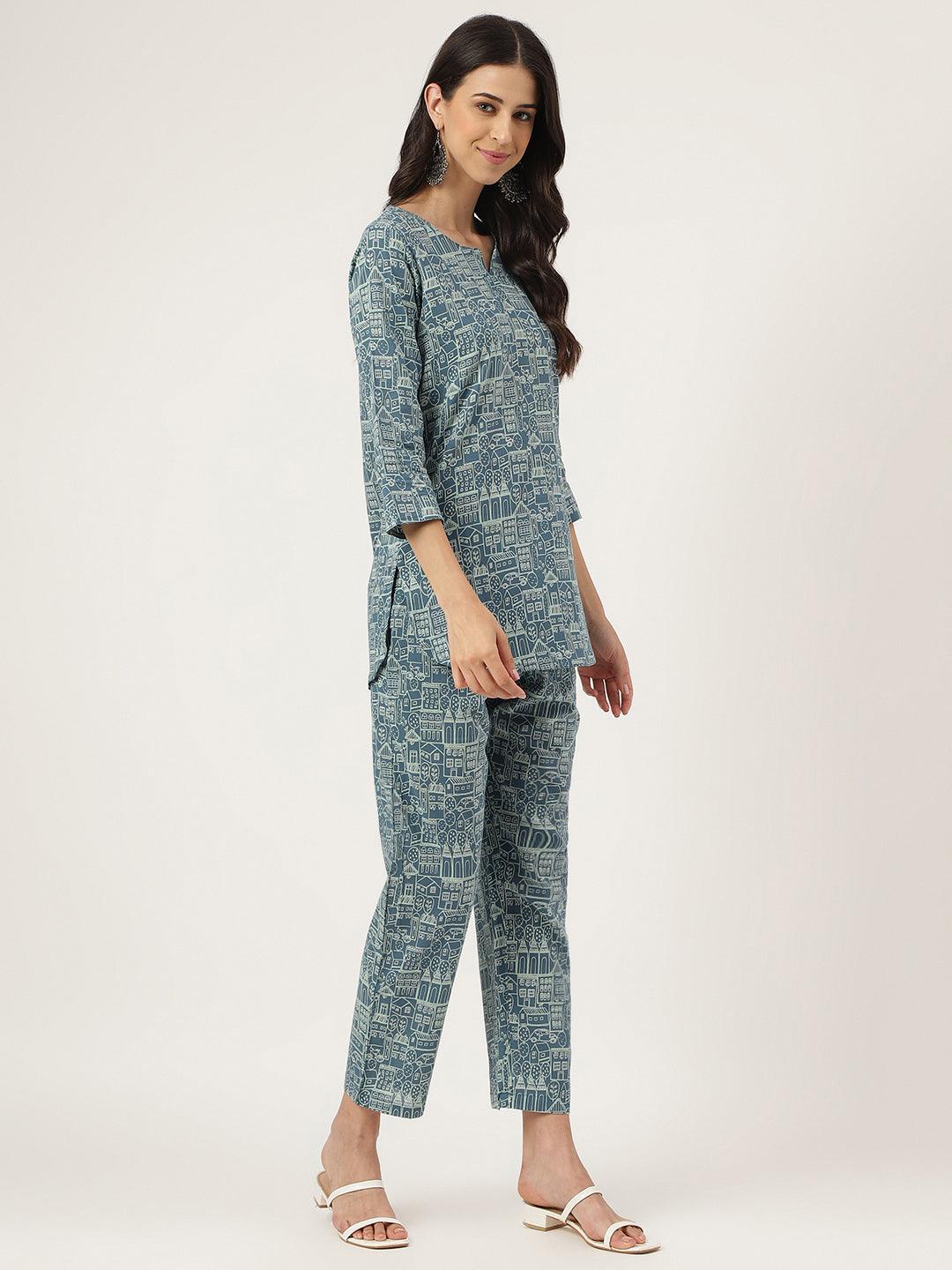 Jamal Jamaloo Teal Blue Printed Loungewear/Nightwear - Jamal Jamaloo