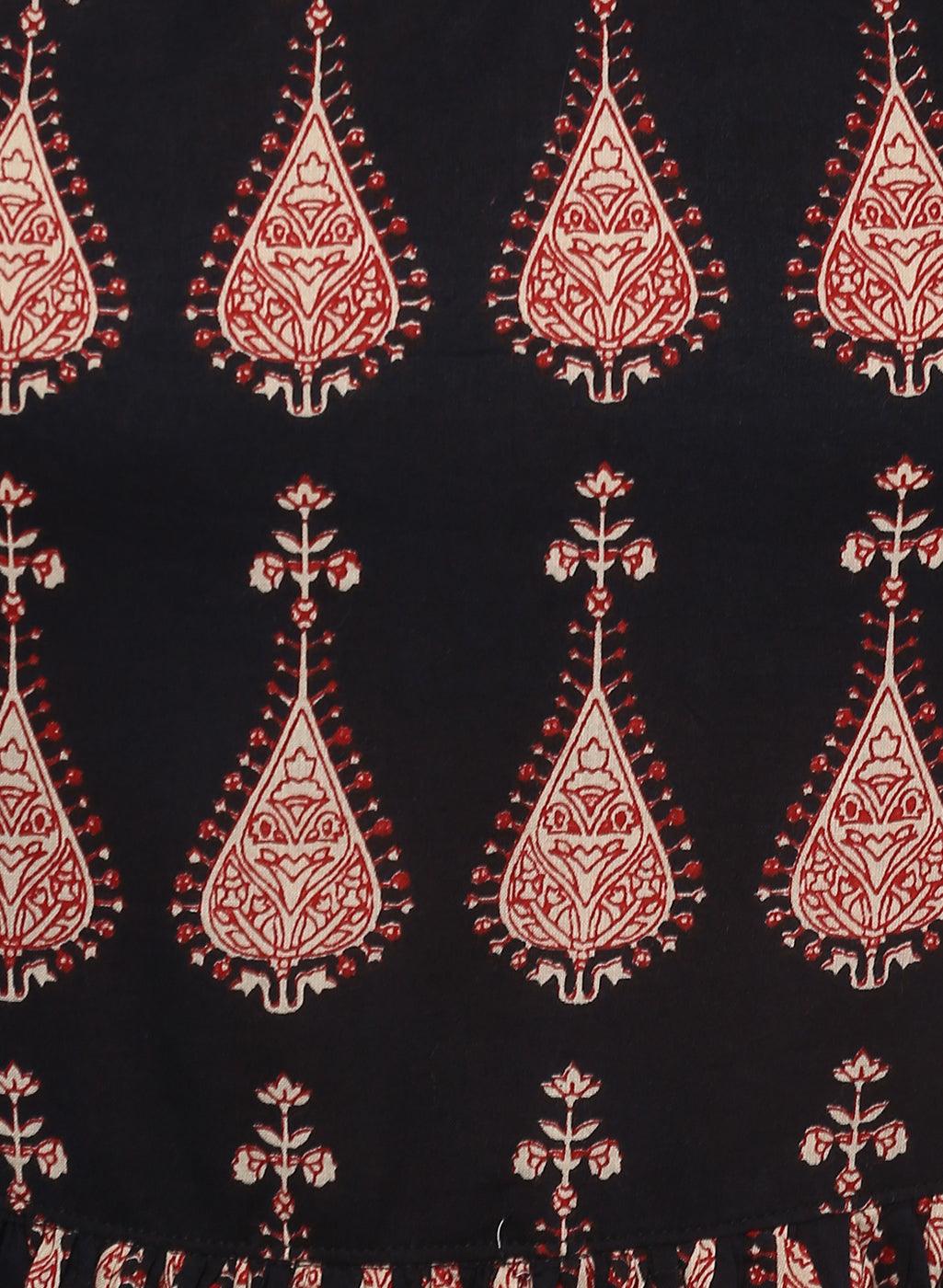Jamal Jamaloo Black Printed Cotton Floor Length Anarkali Kurta - Jamal Jamaloo