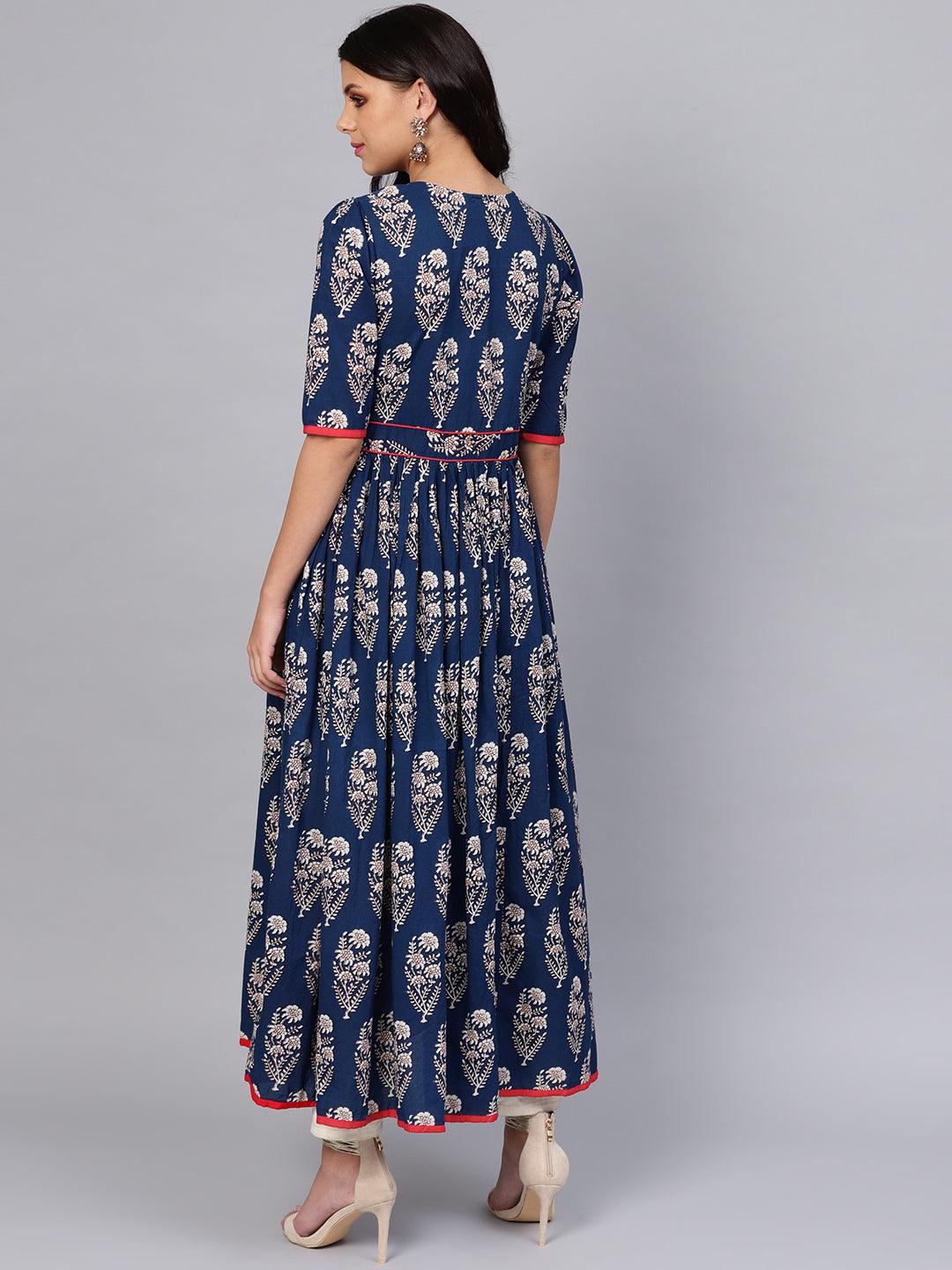Jamal Jamaloo Royal Blue Printed Floor Length Anarkali - Jamal Jamaloo