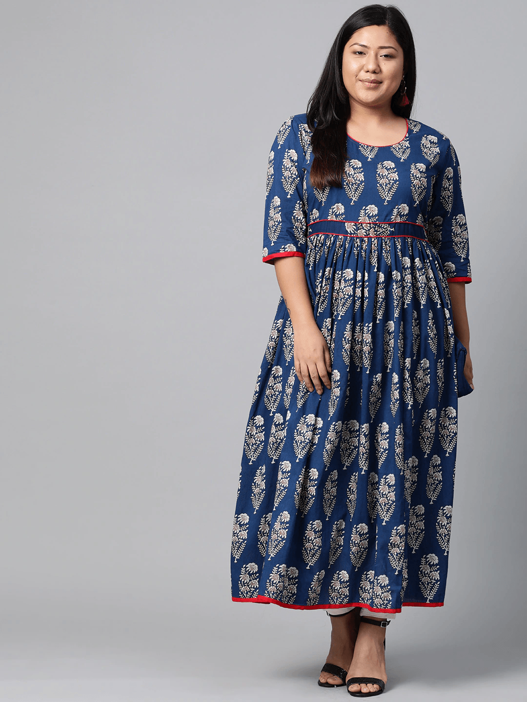 Plus Size Royal Blue Printed Floor Length Anarkali - Jamal Jamaloo