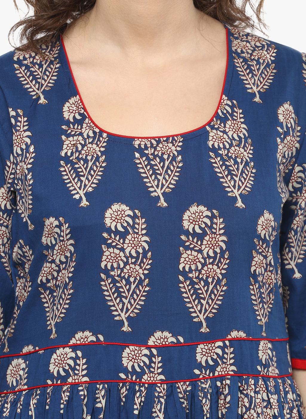 Jamal Jamaloo Royal Blue Printed Floor Length Anarkali - Jamal Jamaloo