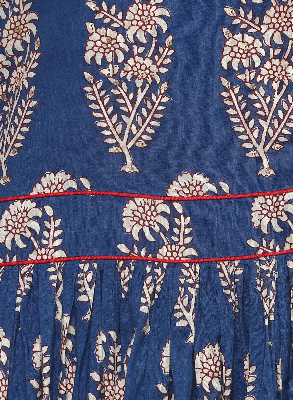 Jamal Jamaloo Royal Blue Printed Floor Length Anarkali - Jamal Jamaloo