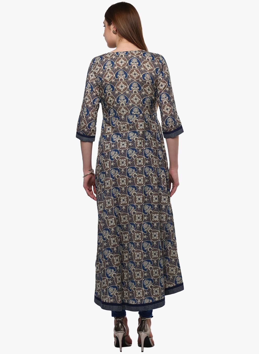 Jamal Jamaloo Blue And Grey Cotton Anarkali - Jamal Jamaloo