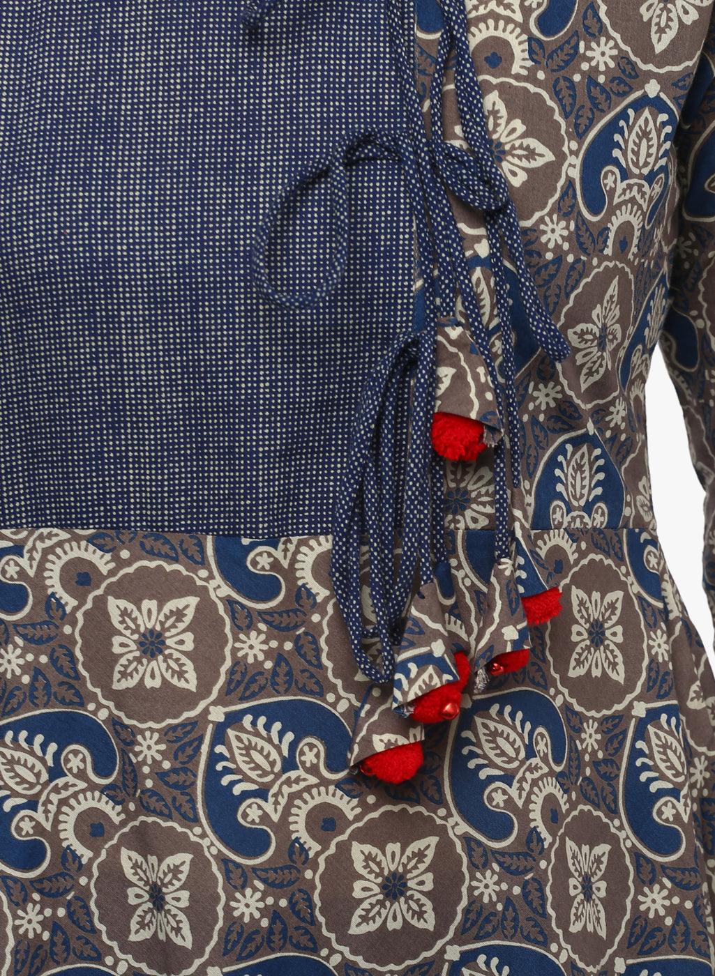 Jamal Jamaloo Blue And Grey Cotton Anarkali - Jamal Jamaloo