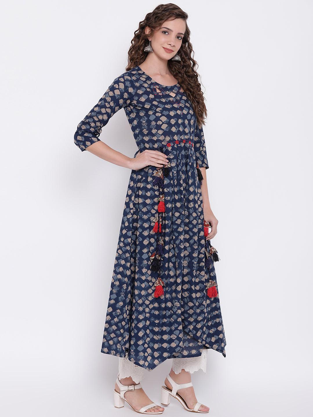Jamal Jamaloo Indigo A Line Cotton Kurta - Jamal Jamaloo