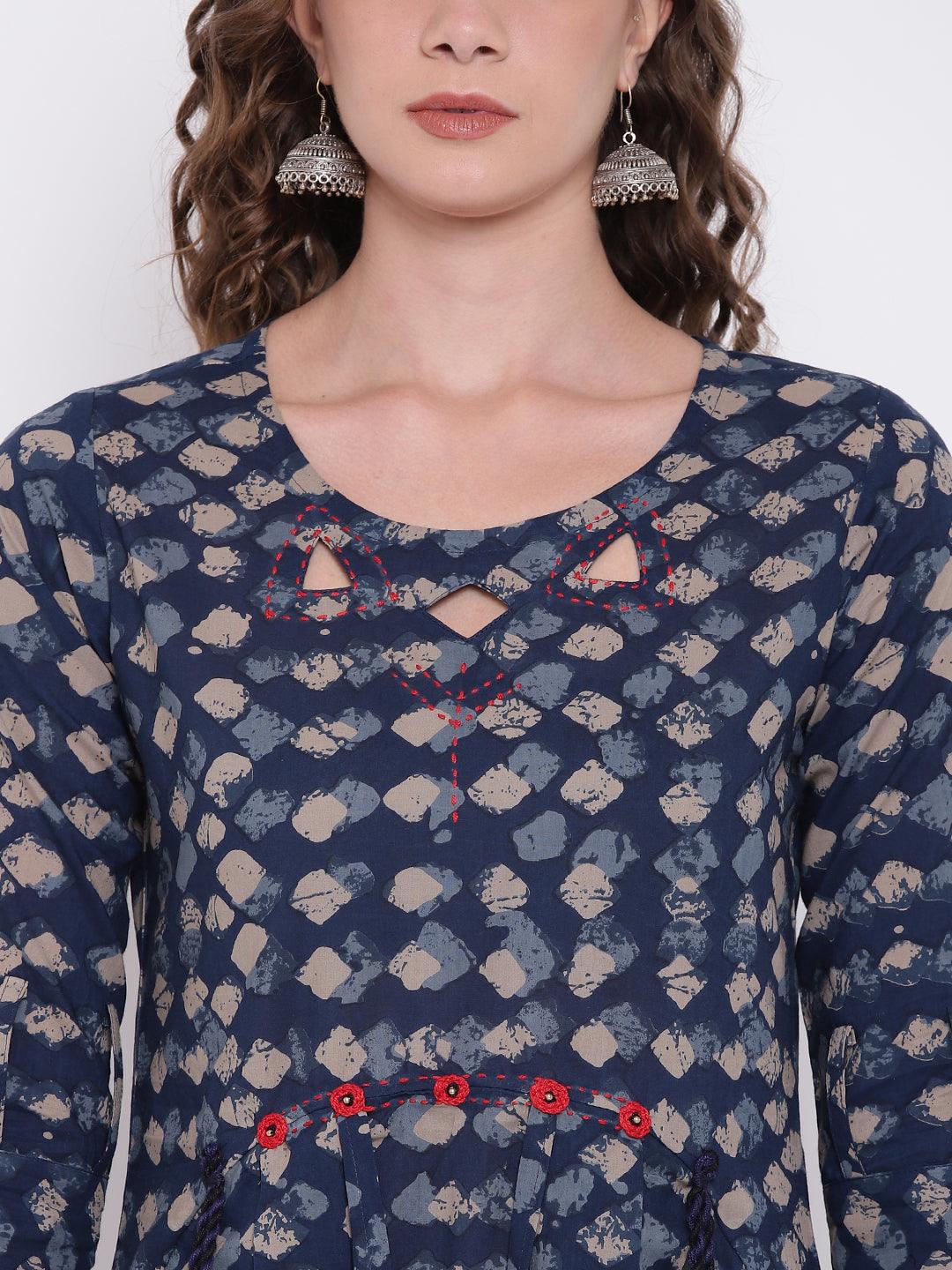 Jamal Jamaloo Indigo A Line Cotton Kurta - Jamal Jamaloo