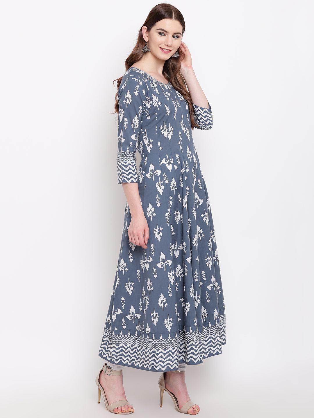 Jamal Jamaloo Grey Cotton Gotta Patti Work Anarkali Kurta - Jamal Jamaloo