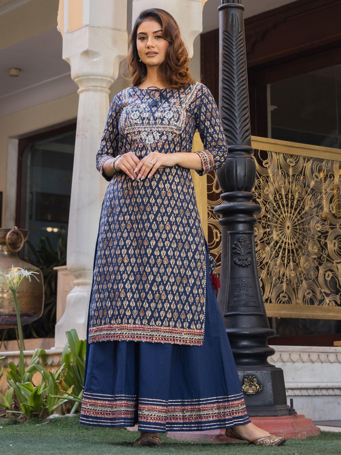 Jamal Jamaloo Navy Blue Cotton Gota Patti Palazzo Set - Jamal Jamalooworld.com