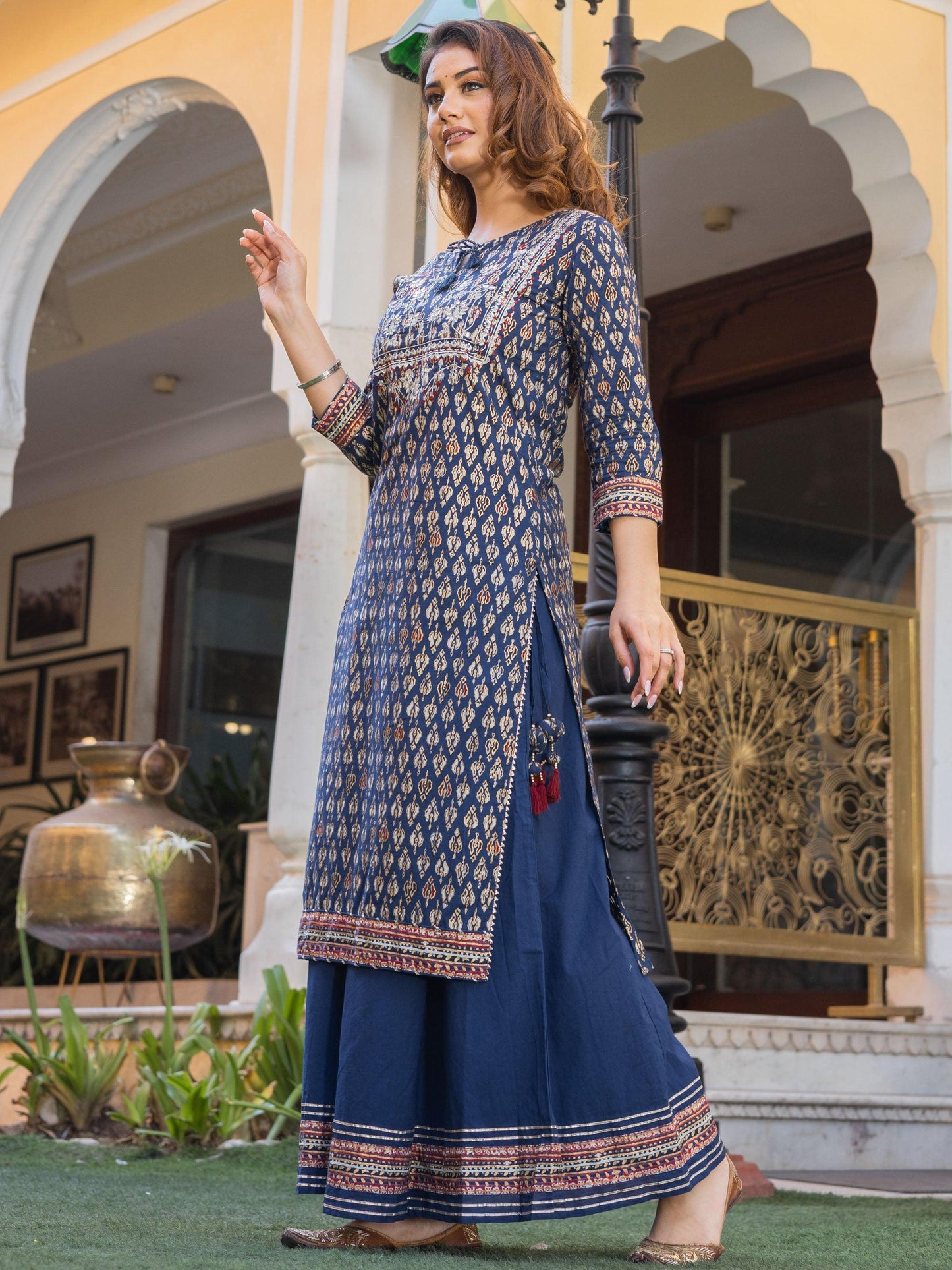 Jamal Jamaloo Navy Blue Cotton Gota Patti Palazzo Set - Jamal Jamalooworld.com