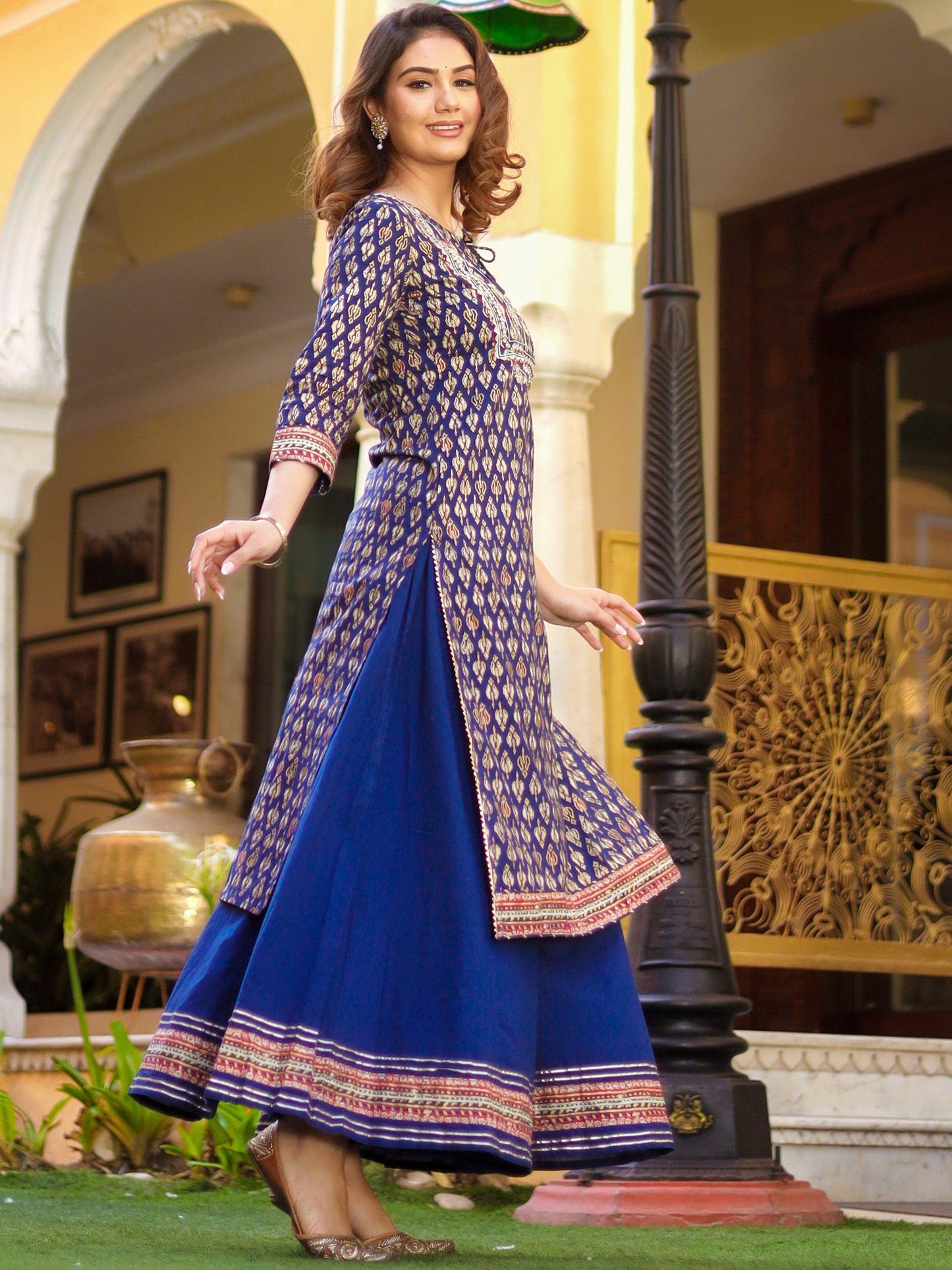 Jamal Jamaloo Navy Blue Cotton Gota Patti Palazzo Set - Jamal Jamalooworld.com