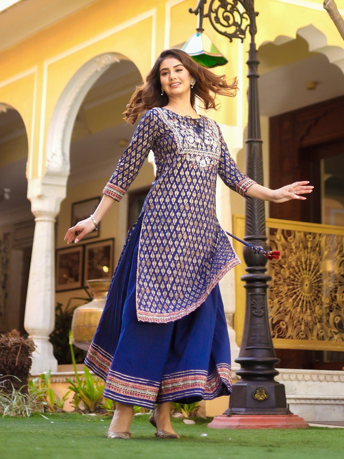 Jamal Jamaloo Navy Blue Cotton Gota Patti Palazzo Set - Jamal Jamalooworld.com