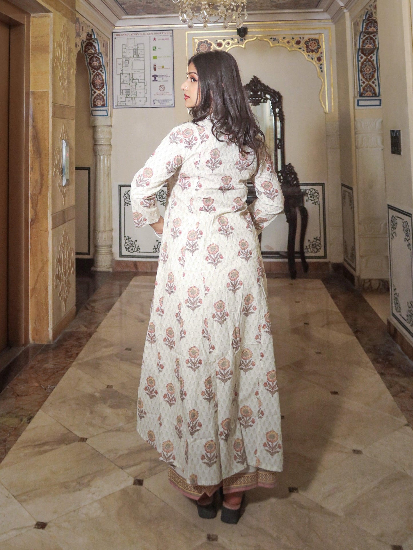 Jamal Jamaloo ivory white self print cotton kurti with palazzo set - Jamal Jamalooworld.com