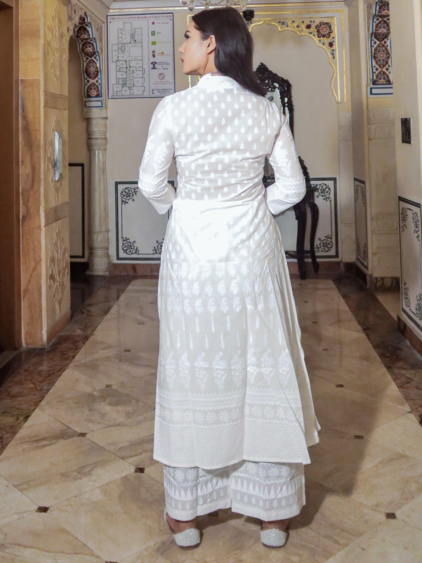 Jamal Jamaloo White Printed Cotton Kurti With Palazzo - Jamal Jamalooworld.com