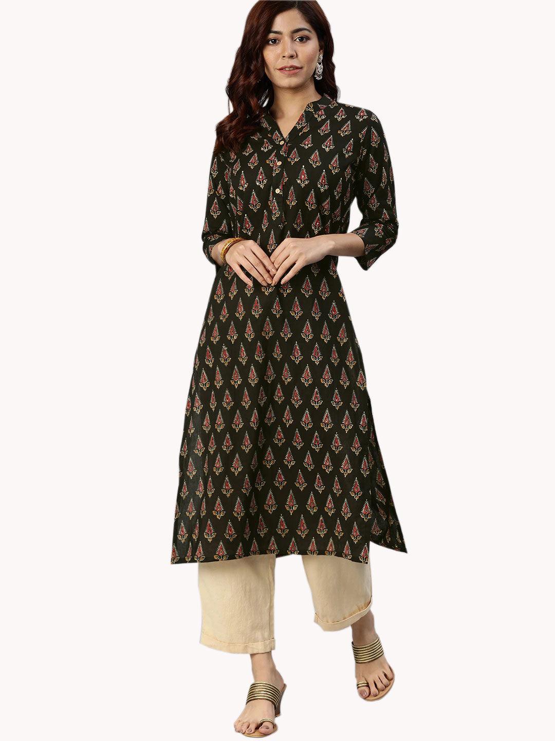 Jamal Jamaloo Black Buti Print Cotton Kurta - Jamal Jamaloo