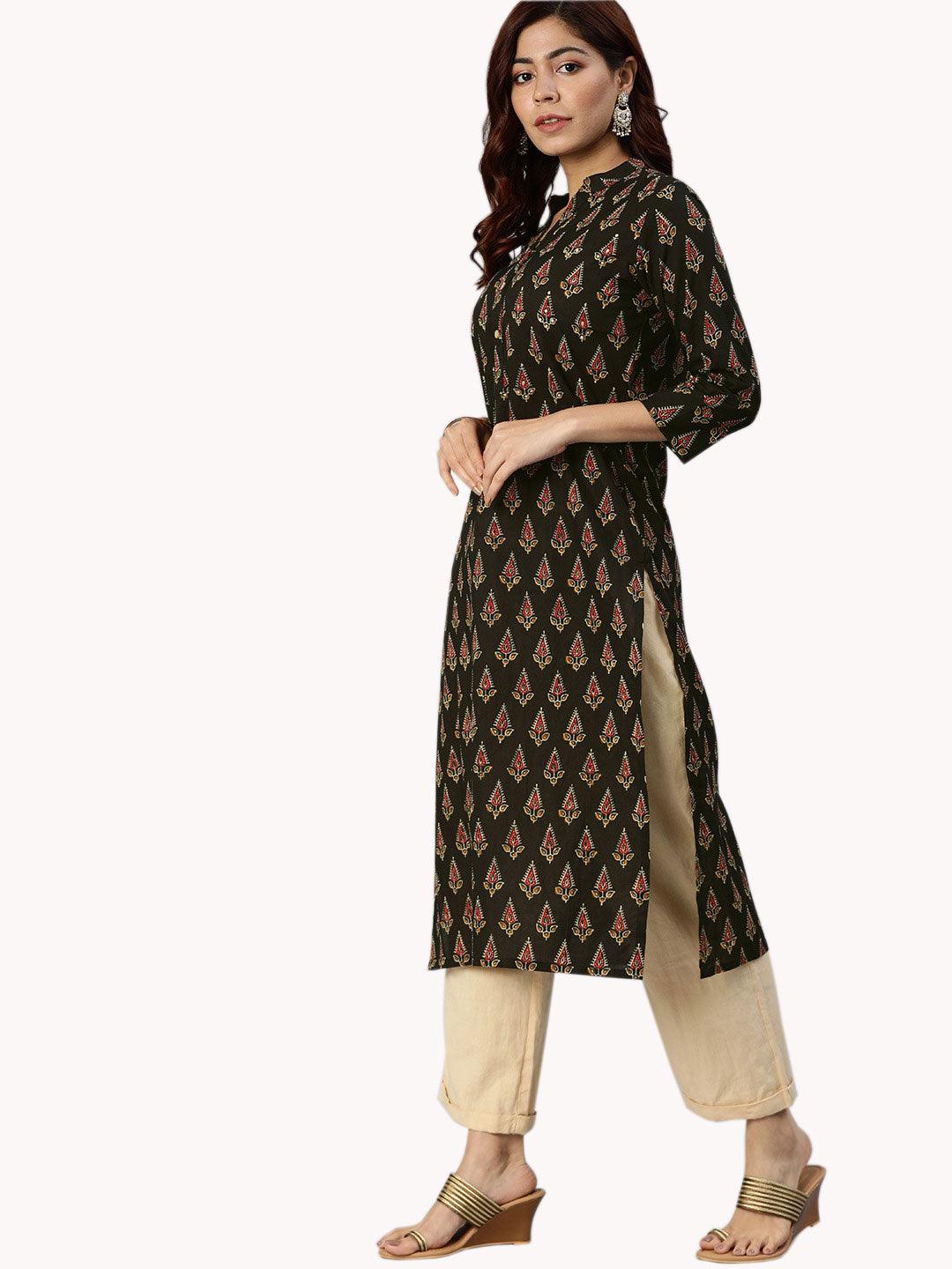 Jamal Jamaloo Black Buti Print Cotton Kurta - Jamal Jamaloo