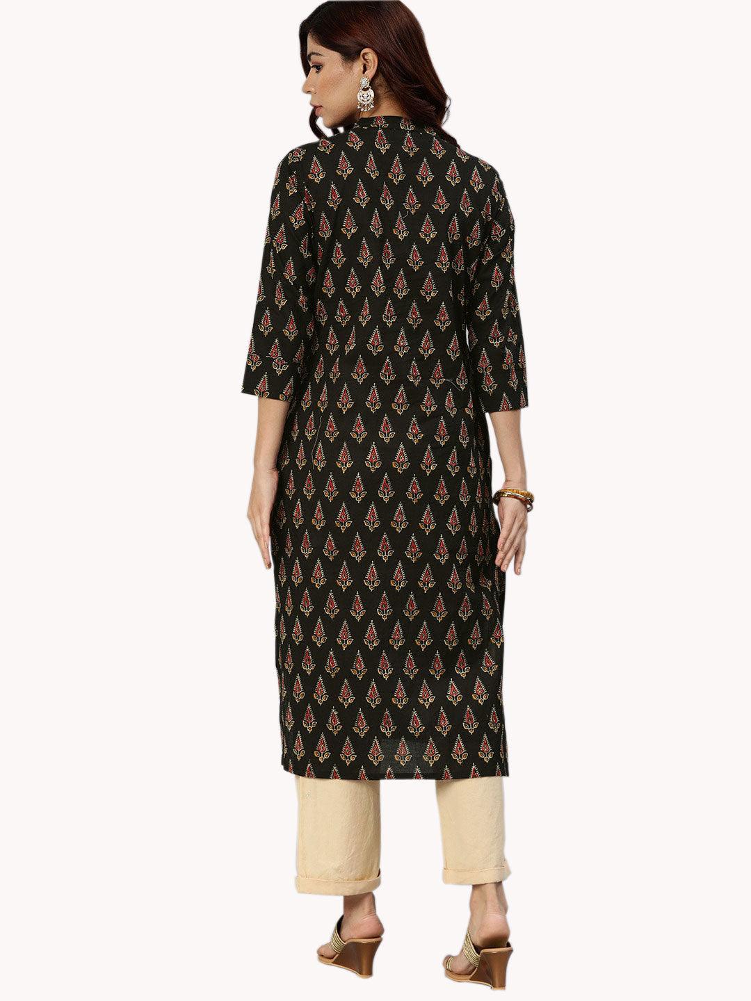 Jamal Jamaloo Black Buti Print Cotton Kurta - Jamal Jamaloo