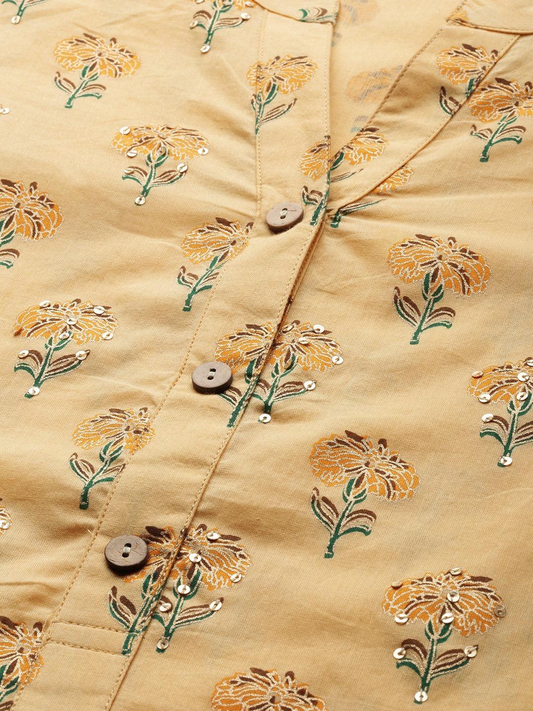 Jamal Jamaloo Yellow Flower Print Cotton Kurta Set - Jamal Jamaloo