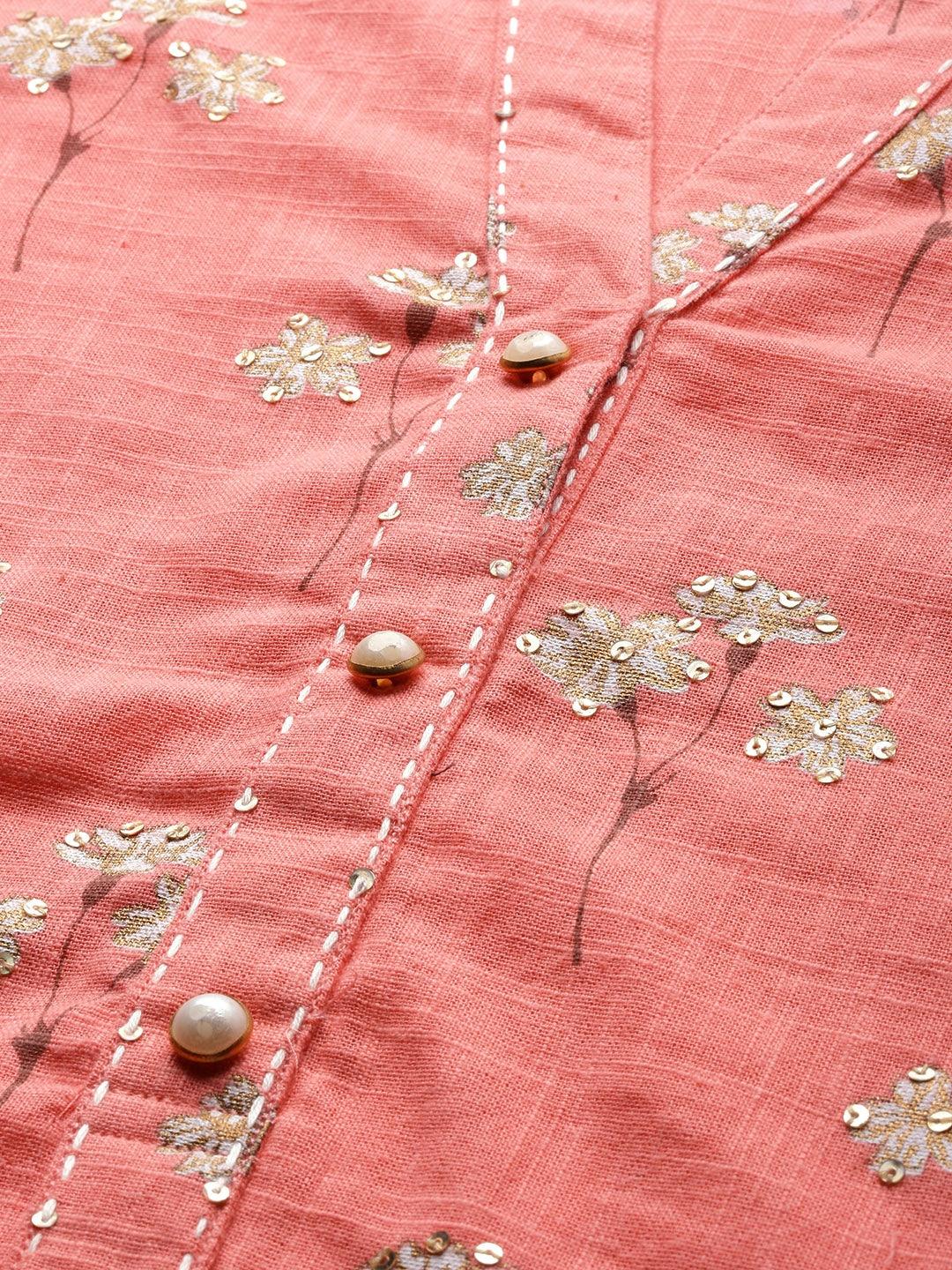 Jamal Jamaloo Pink Flower Print Cotton Kurta Set - Jamal Jamaloo