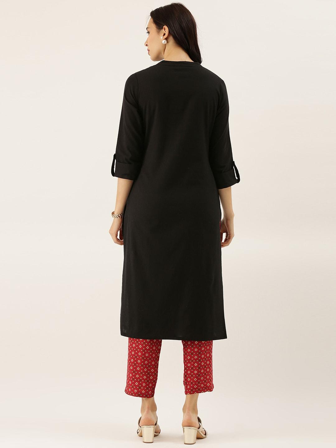 Jamal Jamaloo Black Solid Straight Roll up Kurti - Jamal Jamaloo
