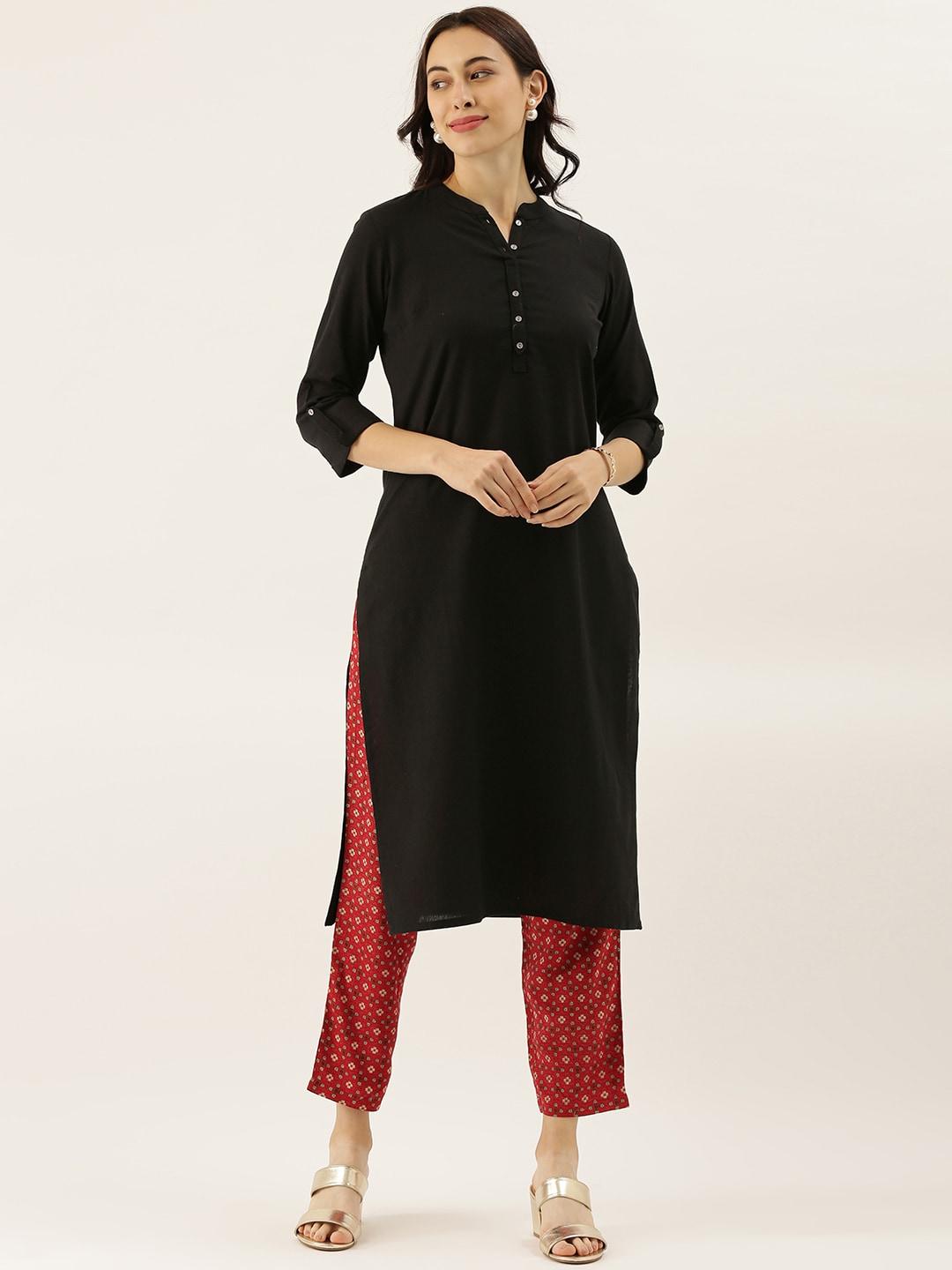 Jamal Jamaloo Black Solid Straight Roll up Kurti - Jamal Jamaloo