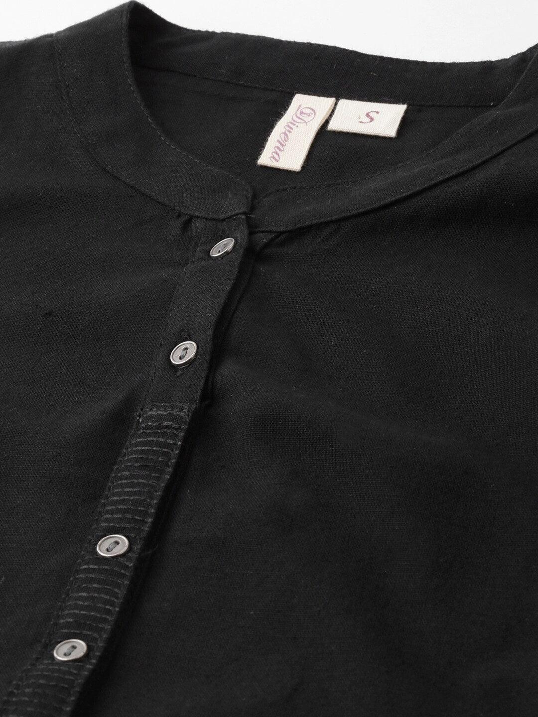 Jamal Jamaloo Black Solid Straight Roll up Kurti - Jamal Jamaloo
