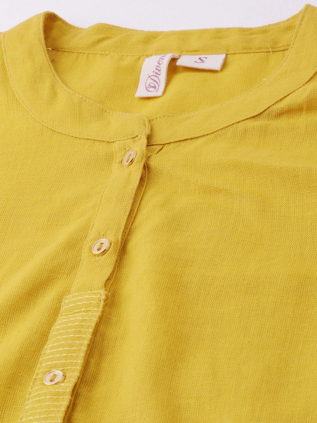 Jamal Jamaloo Yellow Solid Straight Roll up Sleeve Kurti - Jamal Jamaloo