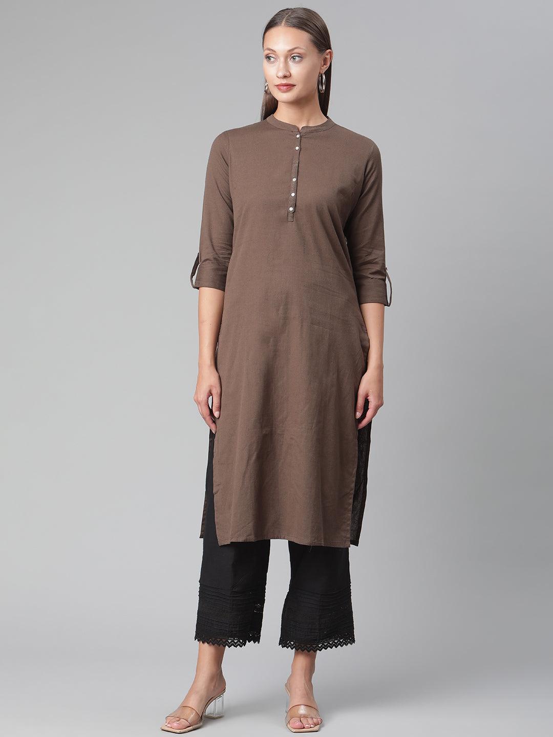 Jamal Jamaloo Brown Cotton Straight Kurti - Jamal Jamaloo