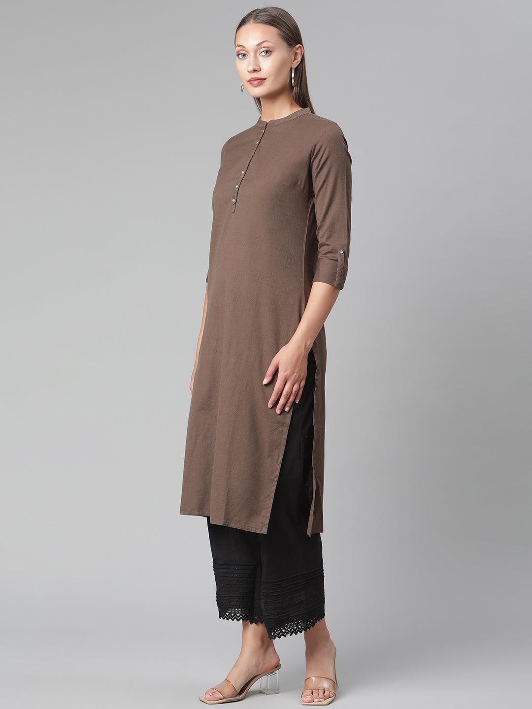 Jamal Jamaloo Brown Cotton Straight Kurti - Jamal Jamaloo