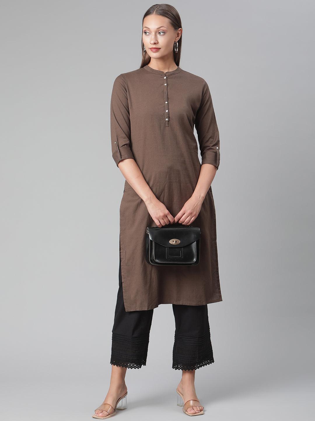 Jamal Jamaloo Brown Cotton Straight Kurti - Jamal Jamaloo