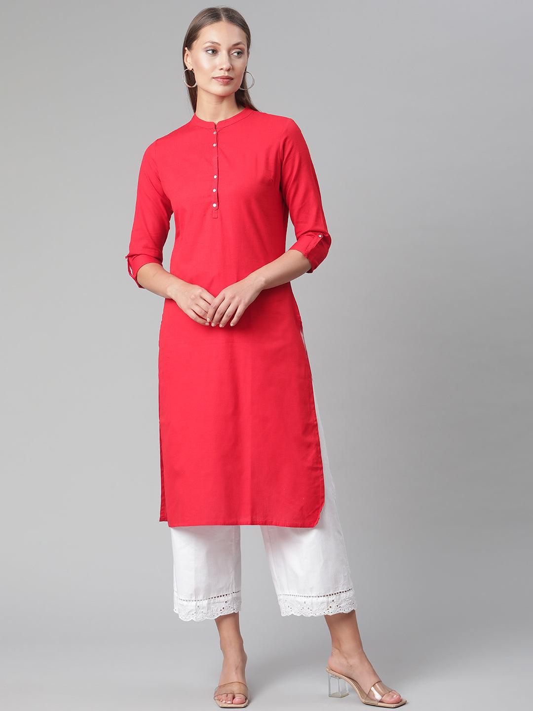 Jamal Jamaloo Red Cotton Straight Kurti - Jamal Jamaloo