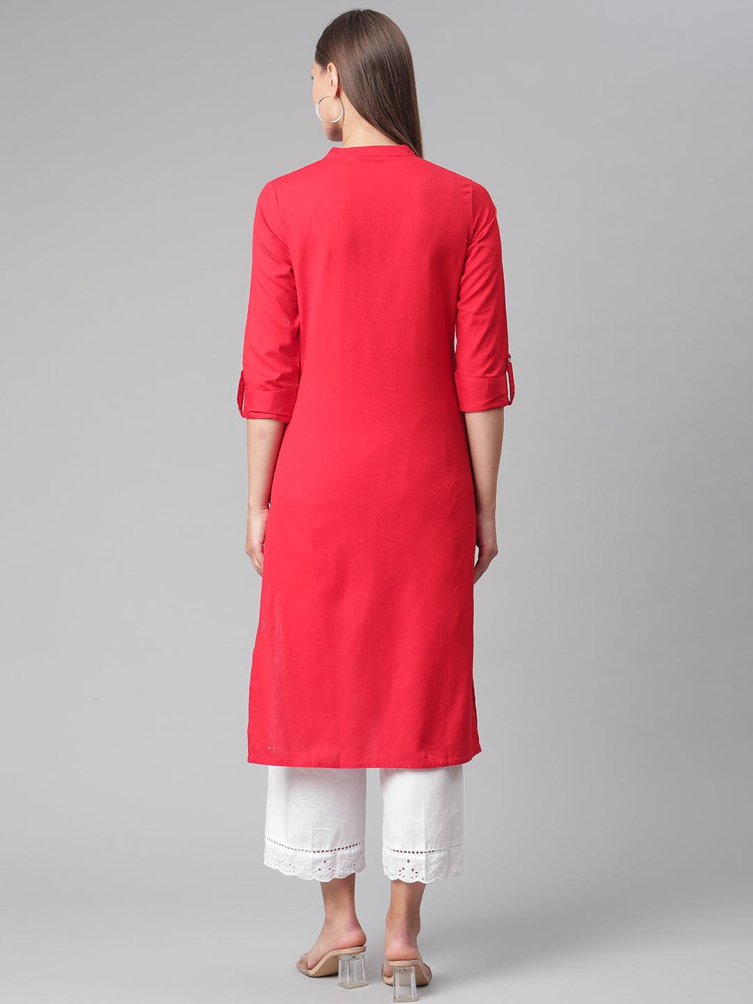 Jamal Jamaloo Red Cotton Straight Kurti - Jamal Jamaloo