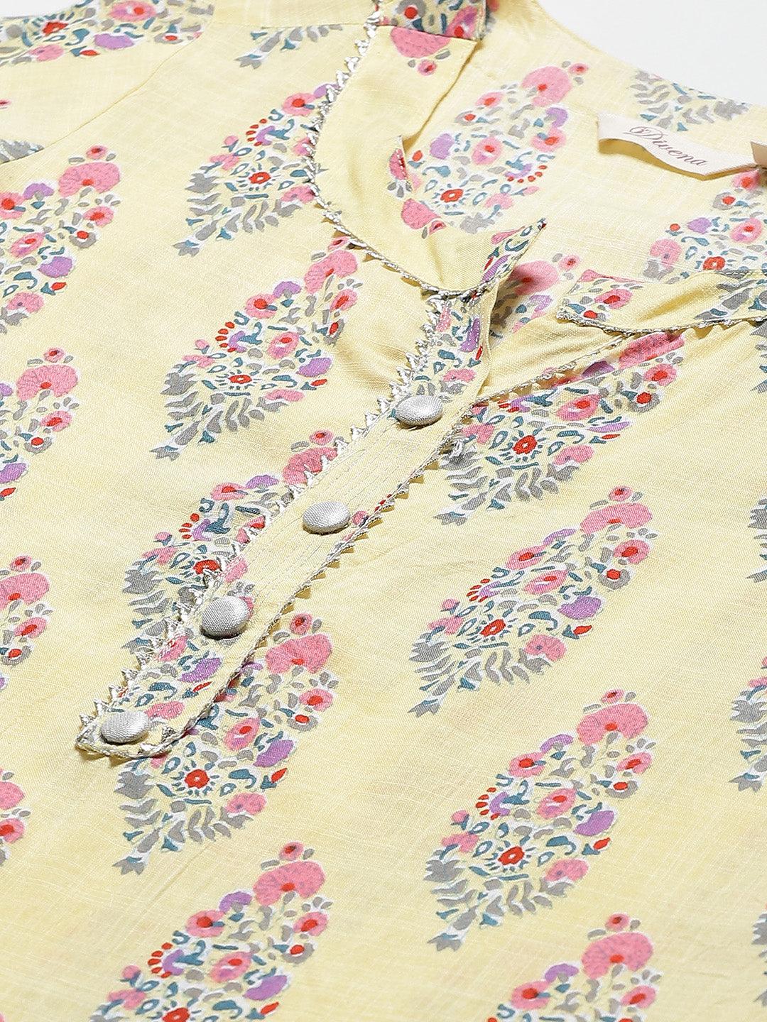 Jamal Jamaloo Yellow Rayon Printed Kurti Sharara Set - Jamal Jamaloo