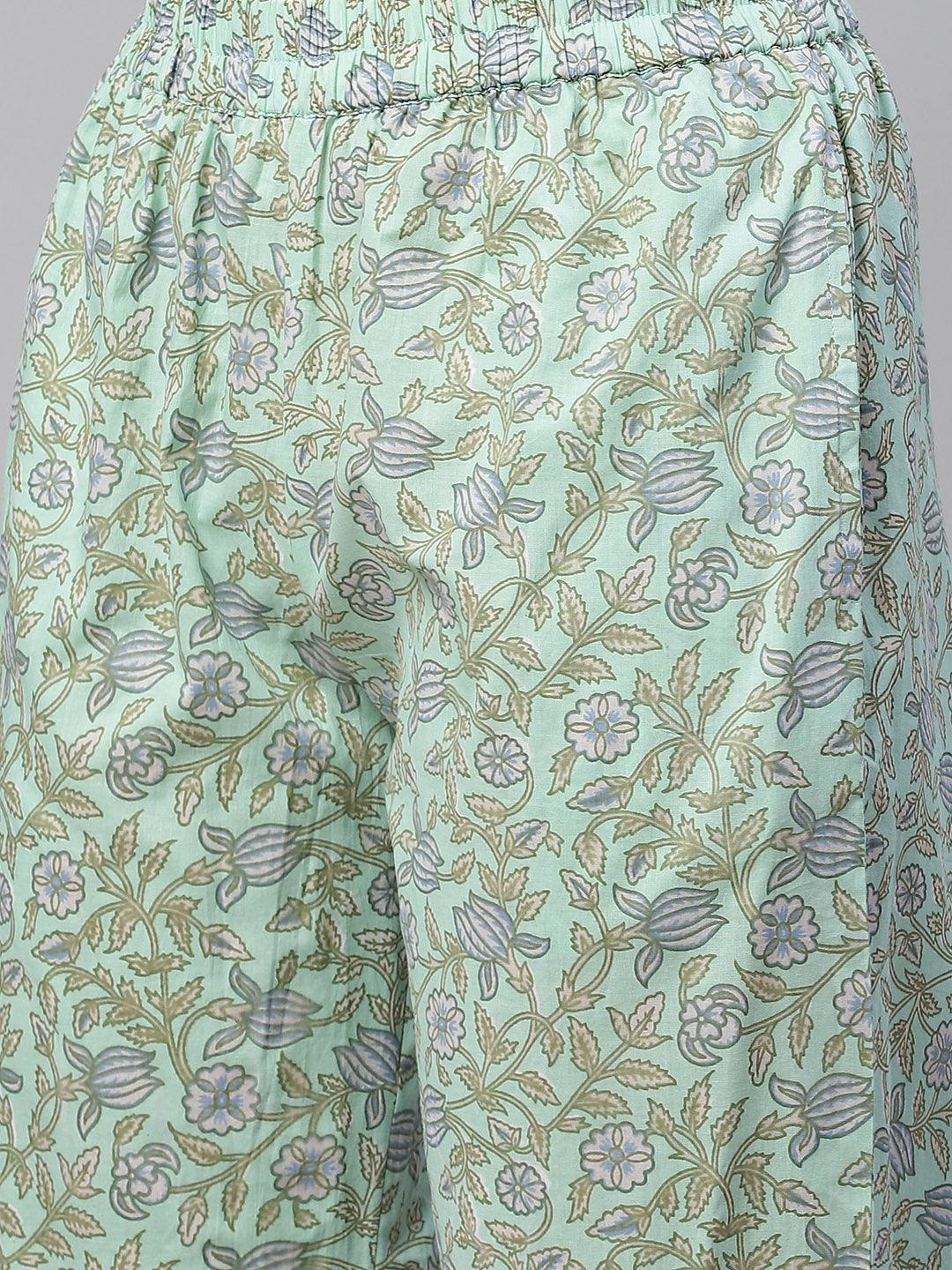 Jamal Jamaloo Sea Green Cotton Printed Kurti Pant Set - Jamal Jamaloo