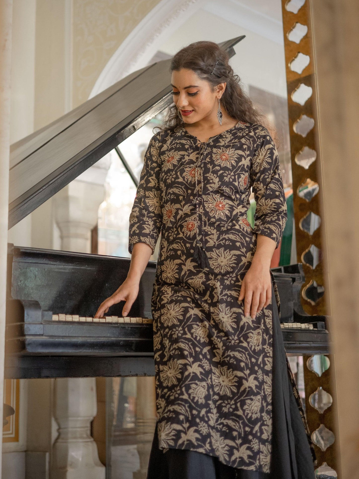 Jamal Jamaloo Black Printed Kurta with Palazzo Set - Jamal Jamalooworld.com