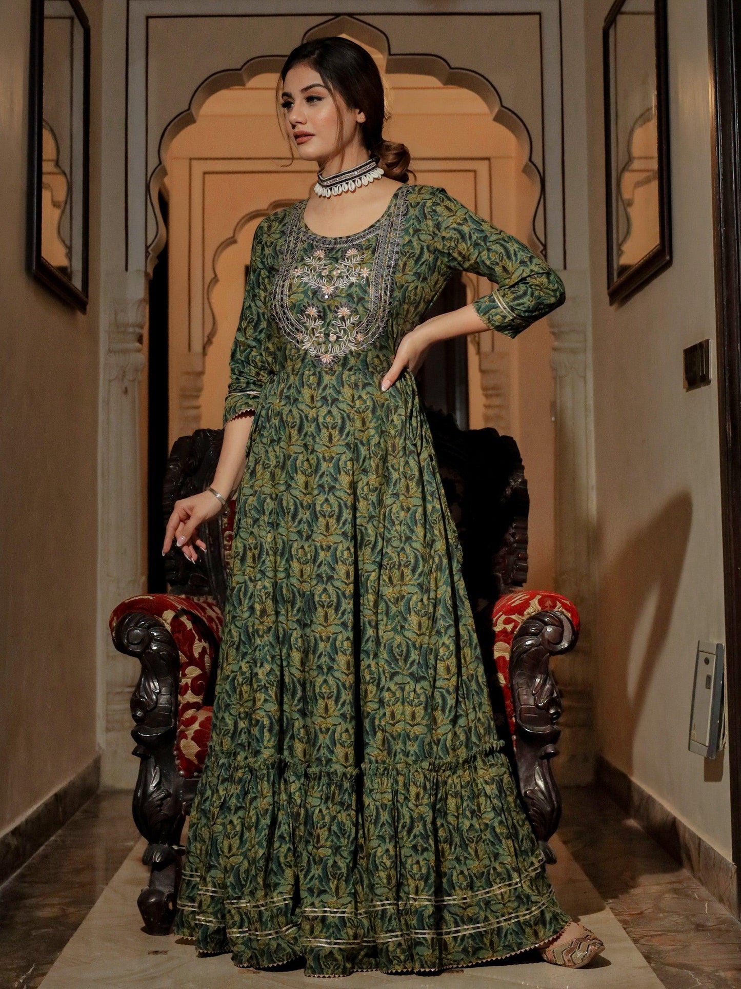 Jamal Jamaloo Dark Green Anarakali Kurta - Jamal Jamalooworld.com