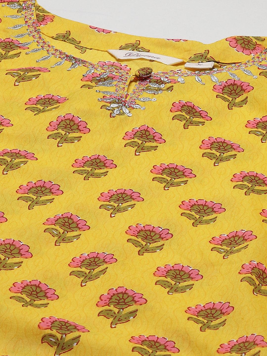 Jamal Jamaloo Yellow Printed Kurta with Lahariya Sharara and Ruffled Dupatta Set - Jamal Jamaloo