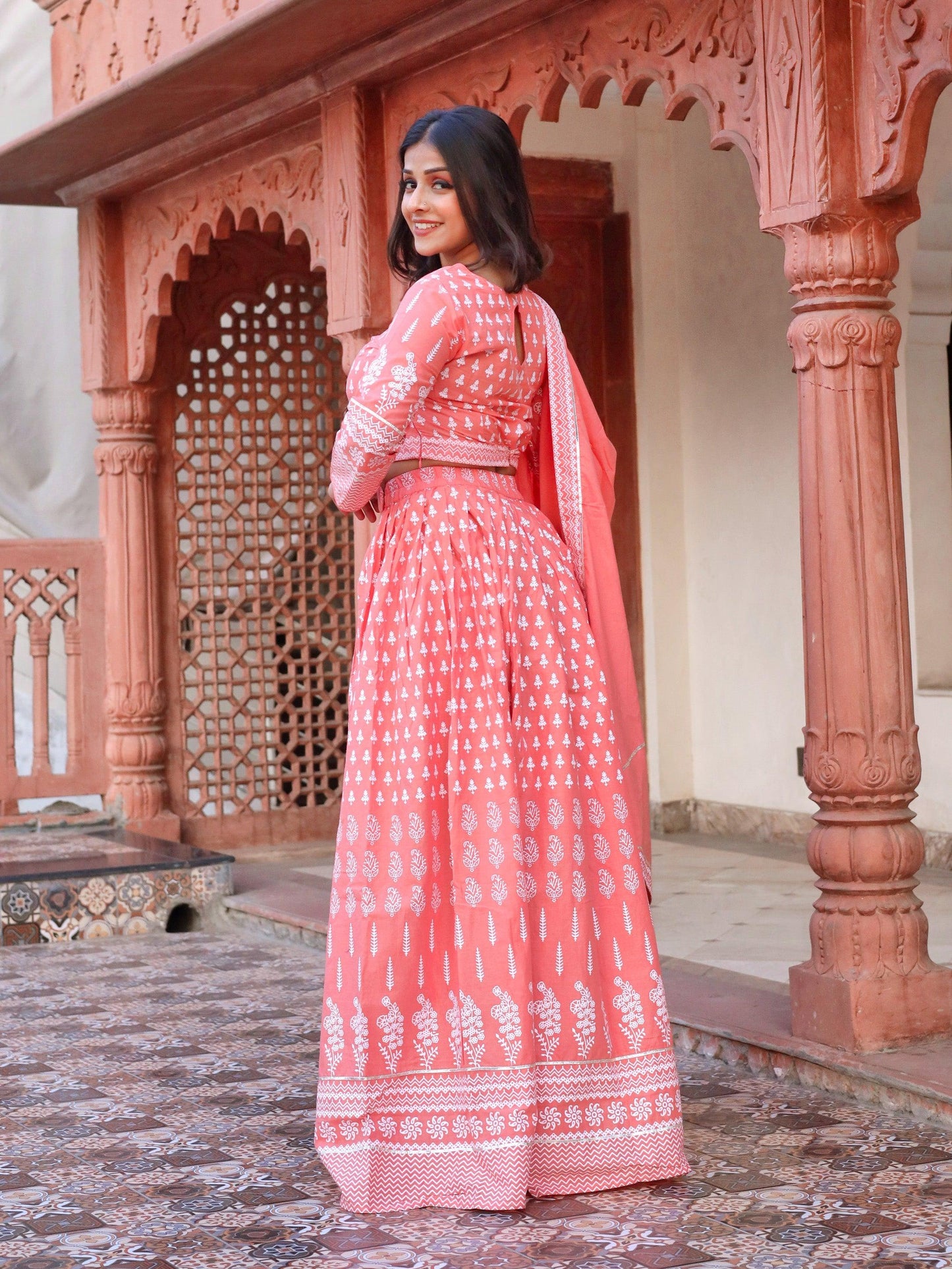 Jamal Jamaloo Pink Printed Crop Top, lehenga with Dupatta set - Jamal Jamalooworld.com