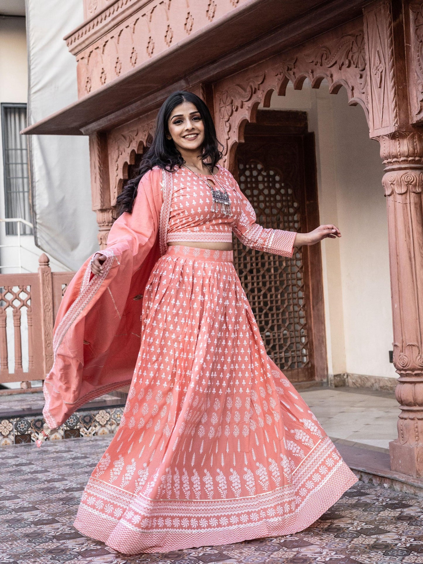 Jamal Jamaloo Pink Printed Crop Top, lehenga with Dupatta set - Jamal Jamalooworld.com