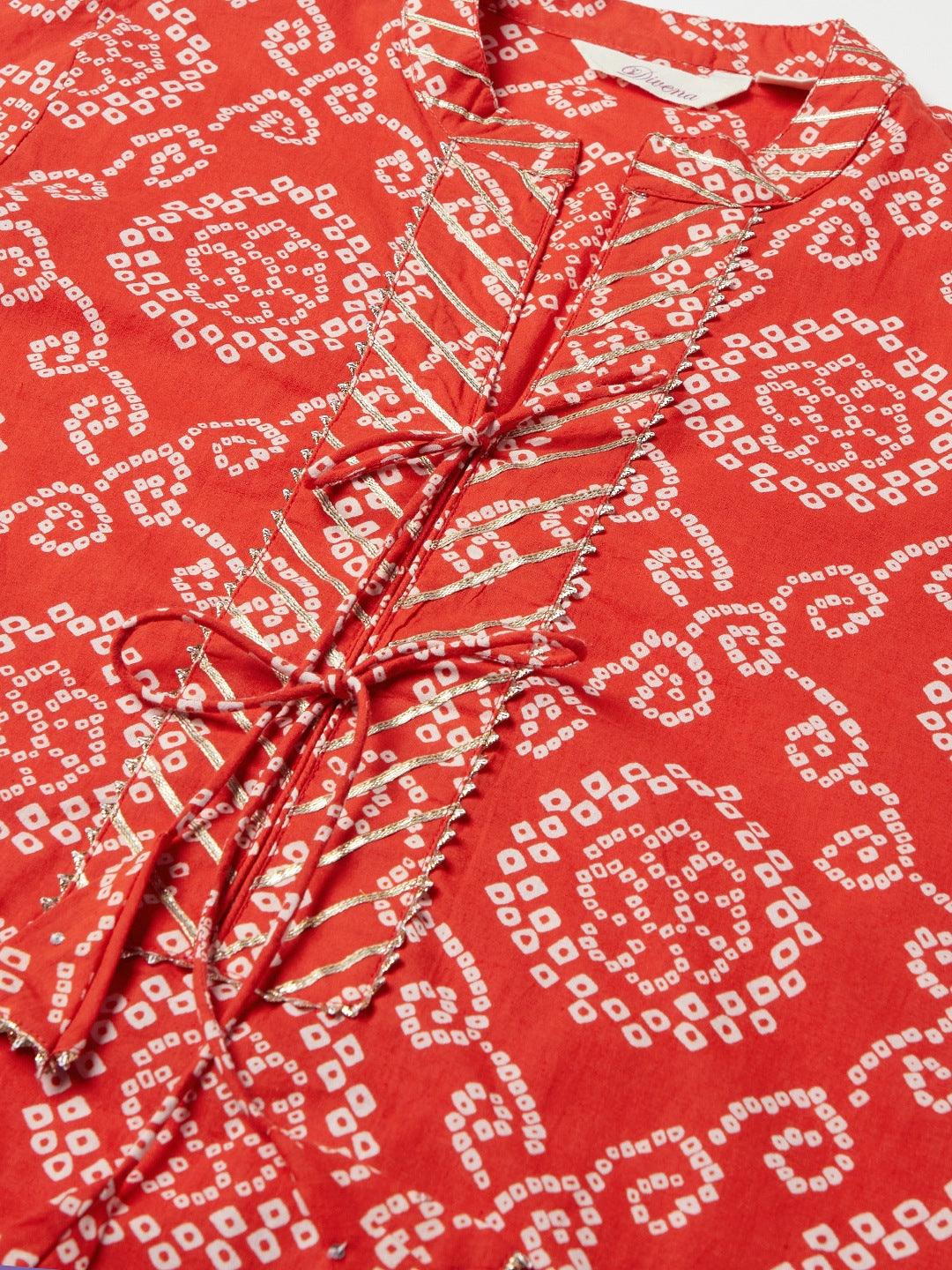 Jamal Jamaloo Red bandhej Straight Kurta - Jamal Jamaloo