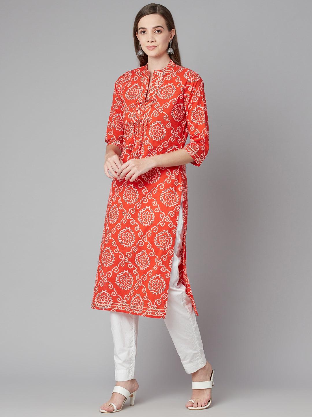 Jamal Jamaloo Red bandhej Straight Kurta - Jamal Jamaloo