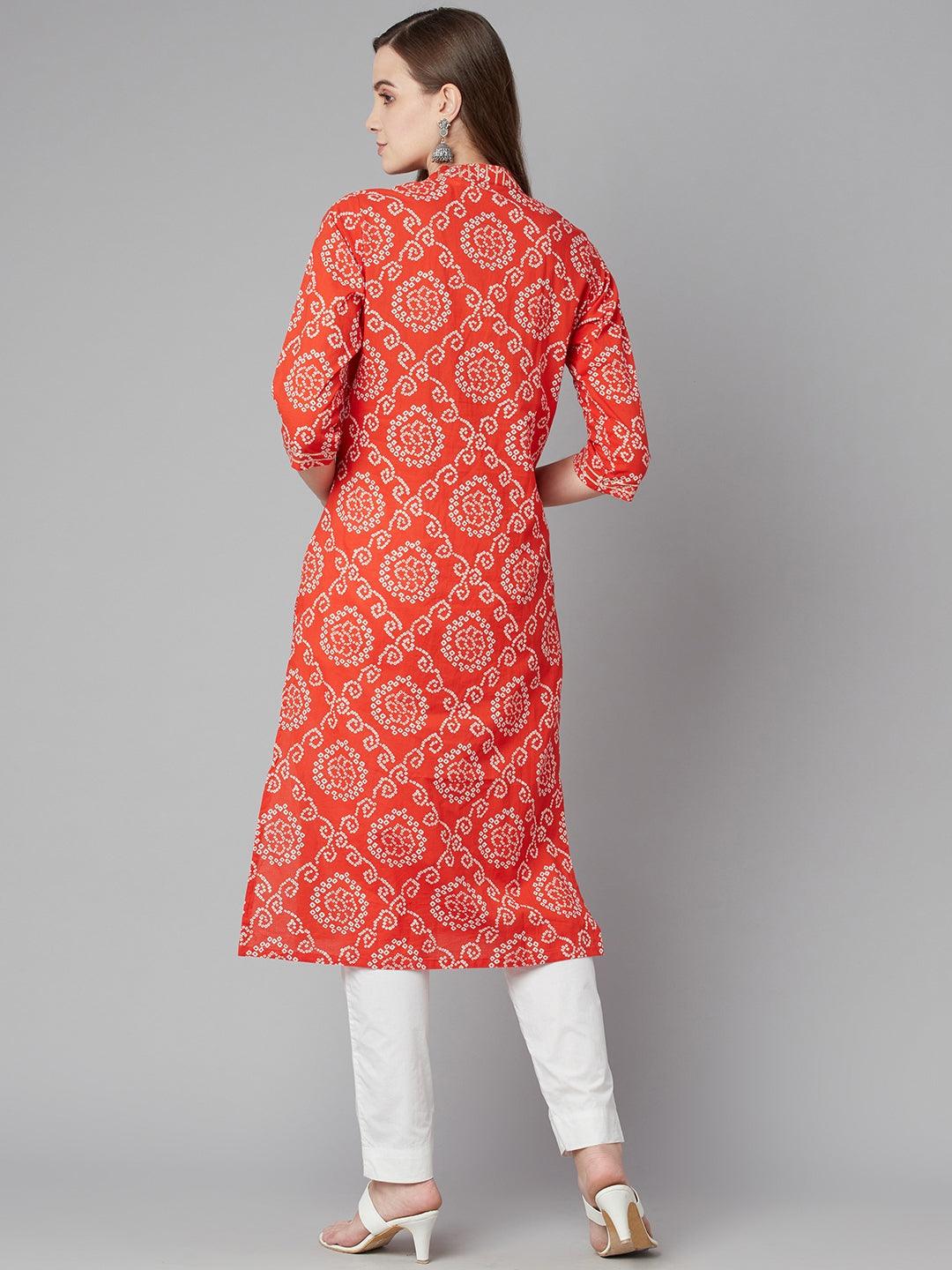 Jamal Jamaloo Red bandhej Straight Kurta - Jamal Jamaloo
