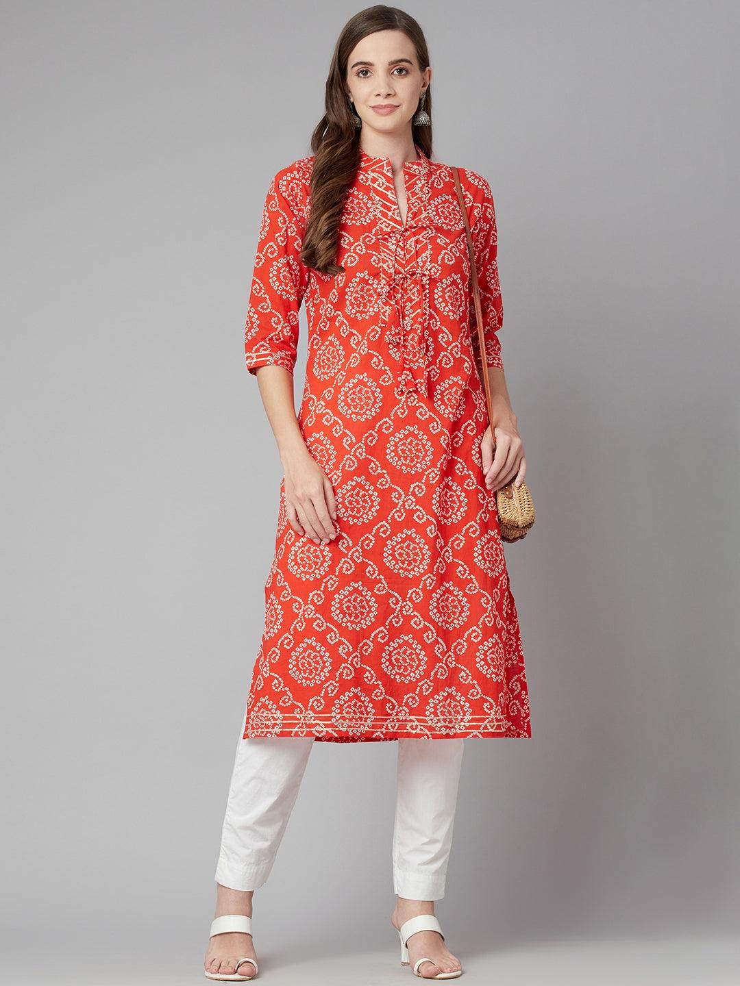 Jamal Jamaloo Red bandhej Straight Kurta - Jamal Jamaloo